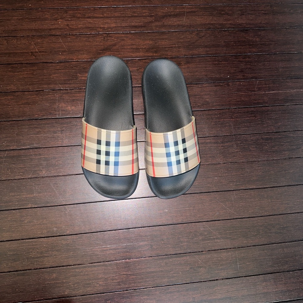 Burberry Beige and Black Plaid Slides